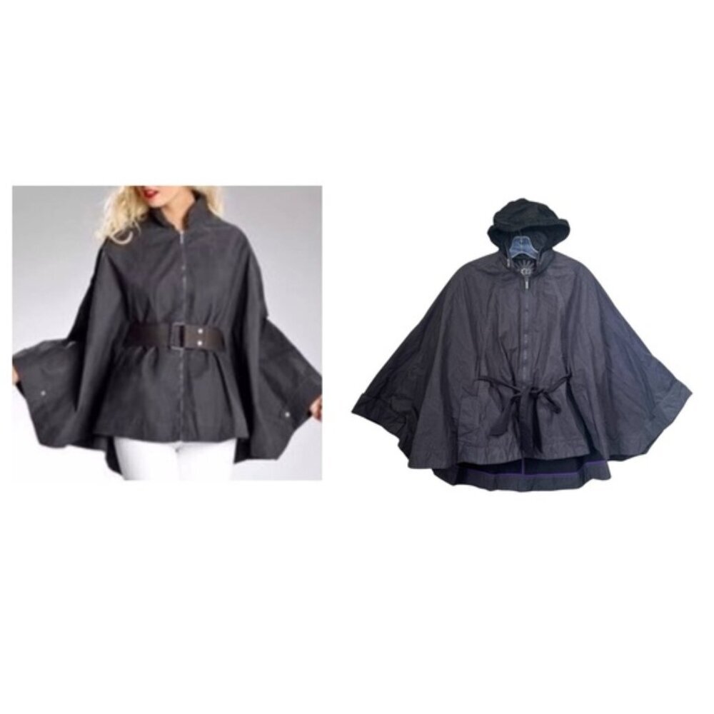 UGG Hallie Waterproof Coated Cotton Cape Poncho Trench Coat Jacket Hood Pocket M